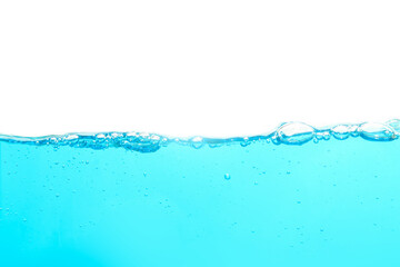 Naklejka na ściany i meble Blue water and bubbles of water isolated on white background.