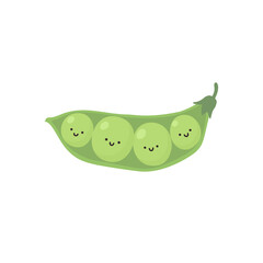 Pea pod. Cute kawaii character. Vector illustration in flat style.