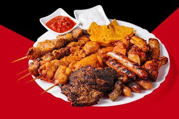 Assorted meat on a plate close up
