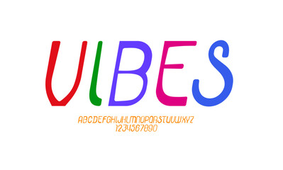 Playful colored font, modern children alphabet, trendy letters and numbers, vector illustration 10EPS