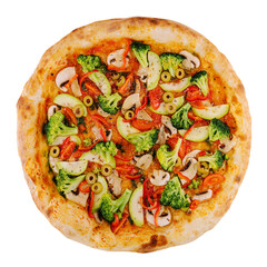 vegan pizza with broccoli, mushrooms and zucchini