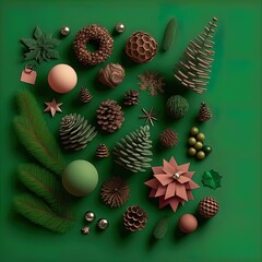 Christmas decorations against a green background. Great for banners, ads, cards and more.	