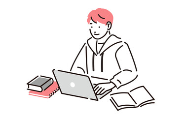 勉強をする大学生の男の子