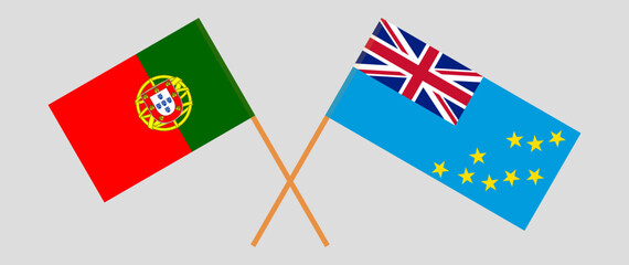 Crossed flags of Portugal and Tuvalu. Official colors. Correct proportion
