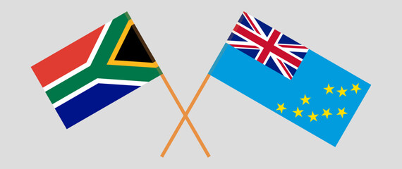 Crossed flags of South Africa and Tuvalu. Official colors. Correct proportion
