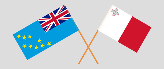 Crossed flags of Tuvalu and Malta. Official colors. Correct proportion