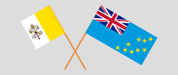 Crossed flags of Vatican and Tuvalu. Official colors. Correct proportion