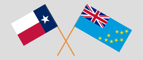 Crossed flags of The State of Texas and Tuvalu. Official colors. Correct proportion