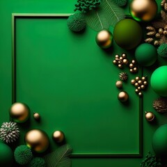 Fototapeta na wymiar Christmas decorations against a green background. Great for banners, ads, cards and more. 