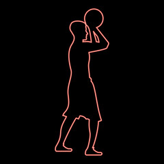 Fototapeta na wymiar Neon basketball player throws a basketball man shooting ball side view icon red color vector illustration image flat style