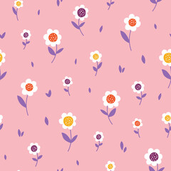 Seamless pattern with flowers. Hand drawn texture for print, textile, packaging. Nursery decor.
