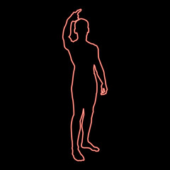 Neon man shows his finger up concept silhouette icon red color vector illustration image flat style