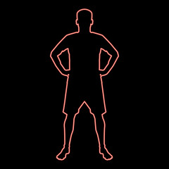 Fototapeta na wymiar Neon man holding hands on belt confidence concept silhouette manager business icon red color vector illustration image flat style