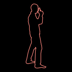 Neon man with gun silhouette criminal person concept side view icon red color vector illustration image flat style