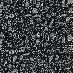 seamless pattern with food icons. icons of food, mushrooms, sweets, vegetables and fruits. vector food icons