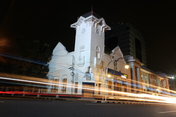view of the city with traffic light painting