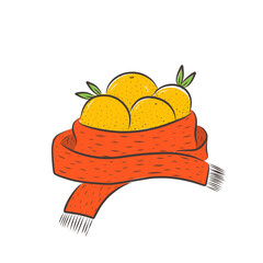 illustration of tangerines in a scarf new year illustration