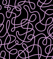Abstract drawing with pink lines on a black background.Seamless pattern.
