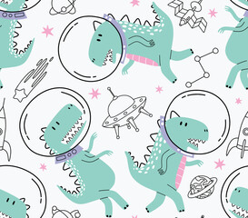 set of cute dinosaur print and seamless pattern with dinosaurs. vector illustration © andin