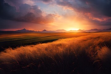 Tranquil sunset over a field. Great photo to show hope, peaceful view, travel and more. 