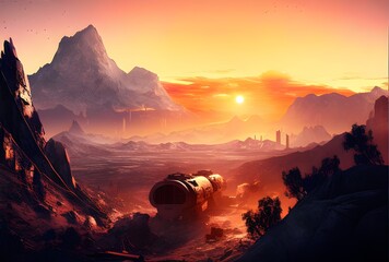 Apocalyptic landscape - sunrise in the mountains - Mad Max style