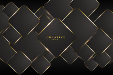Black and gold luxury background. Squares with shimmering golden lines on a dark background. Modern premium template, vector illustration.