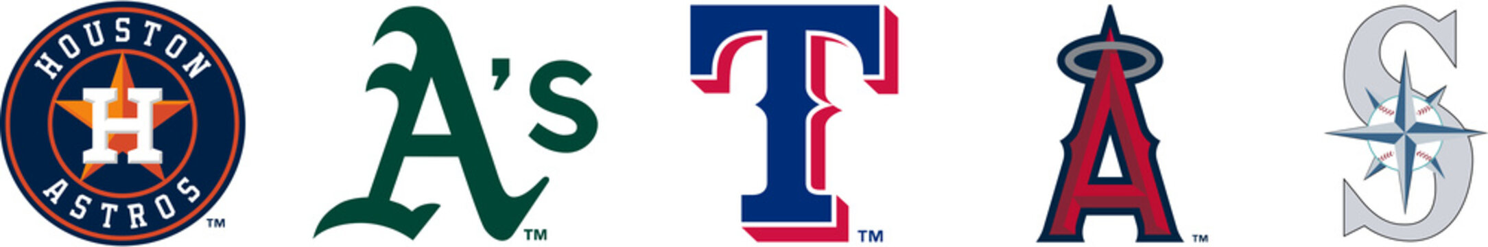 Major League Baseball MLB. American League AL. Al West. Houston Astros, Oakland Athletics, Los Angeles Angels, Texas Rangers, Seattle Mariners. Kyiv, Ukraine - Dec 3, 2022