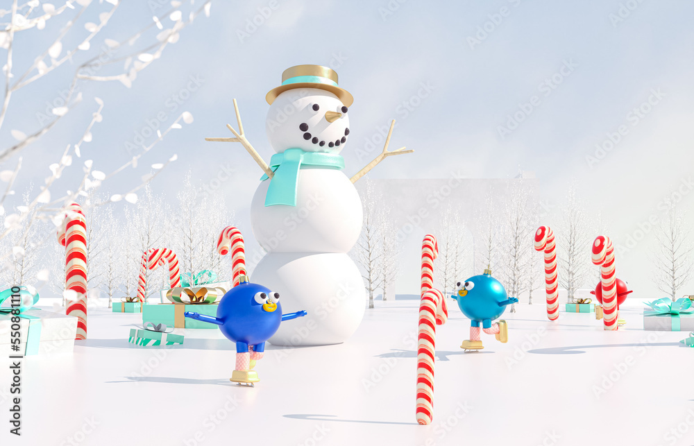 Poster christmas ball avatars join in virtual winter christmas forest party event. metaverse virtual event 