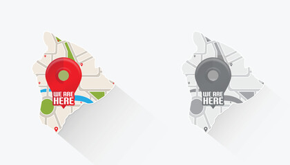 We are here Map pointers.Location pin set.GPS location symbol collection illustration with map