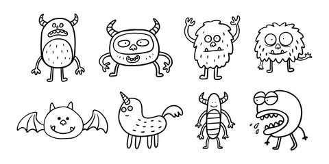 Set of cute monster hand drawn line art illustration for ornament and design element © berkahjayamaterial