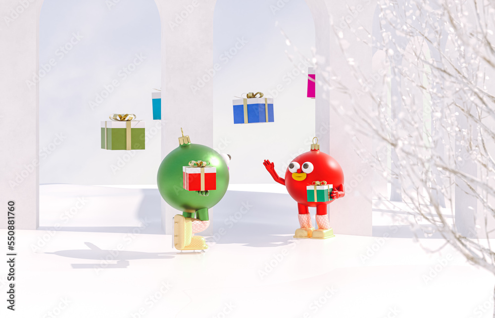 Aufkleber christmas ball avatars join in virtual winter christmas forest party event. metaverse virtual event 