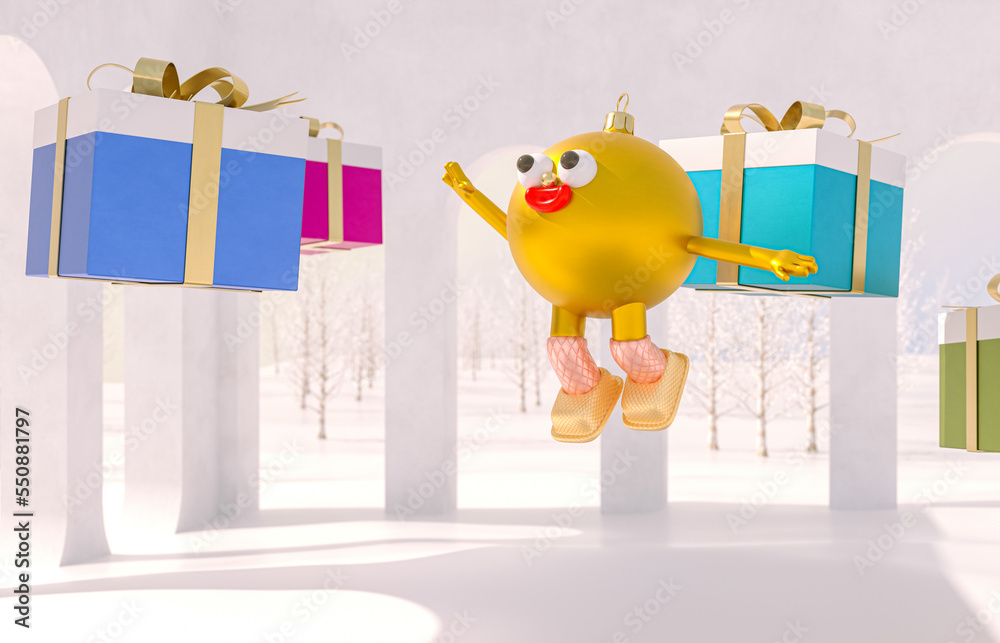Aufkleber christmas ball avatars join in virtual winter christmas forest party event. metaverse virtual event 