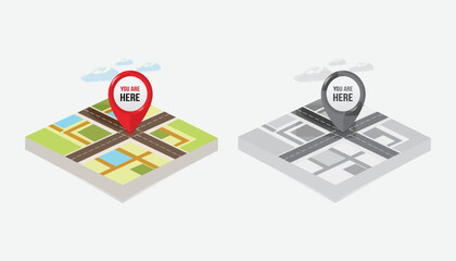 We are here Map pointers.Location pin set.GPS location symbol collection illustration with map