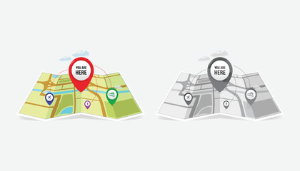 We are here Map pointers.Location pin set.GPS location symbol collection illustration with map