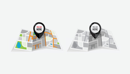 We are here Map pointers.Location pin set.GPS location symbol collection illustration with map