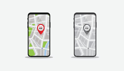 We are here Map pointers.Location pin set.GPS location symbol collection illustration with map