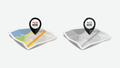 We are here Map pointers.Location pin set.GPS location symbol collection illustration with map