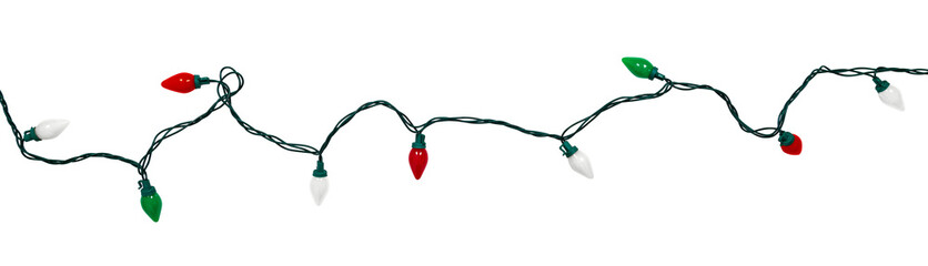 Isolated c9 bulb red green and white colored holiday lights string- 550882761