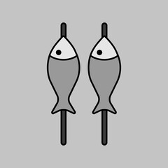 Fish roast on the barbecue grill vector icon