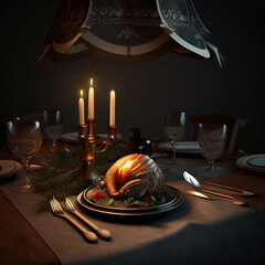 Table setting for a dinner with Turkey