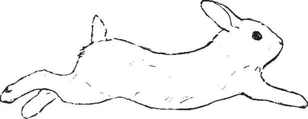 ジャンプするうさぎ白黒手描きのスケッチ風イラスト