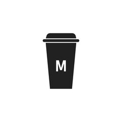 Coffee, cup size black icon. Paper, cafe design logo. Latte, medium, mockup sign in vector flat style