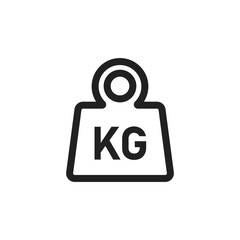 Weight line icon. Kg bell logo. Kettlebell, heavy sign. Iron dumbbell sumbol in vector flat style. - obrazy, fototapety, plakaty