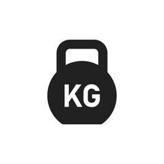 Weight icon. Kg bell logo. Kettlebell, heavy sign. Iron dumbbell sumbol in vector flat style.
