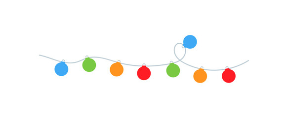 Christmas color light. Xmas colorful garland. Holiday bulb string. Christmas tree ball in vector flat style.