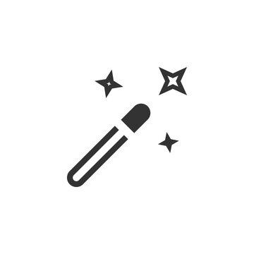 Magic wand line icon. Wizard stick symbol. Magician star logo, outline design in vector flat style.