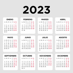 Calendario 2023 español. Semana comienza lunes - obrazy, fototapety, plakaty