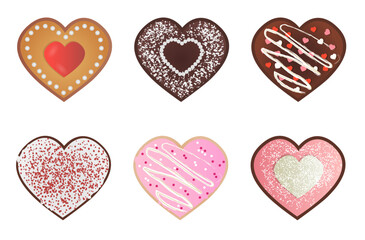 Tasty heart cookies. Icons of cookies. Vector ilustration isolated on white