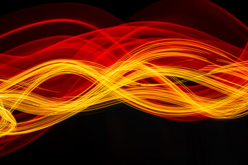 Abstract modern technology banner design. Digital neon fractal lines on black background. Light...