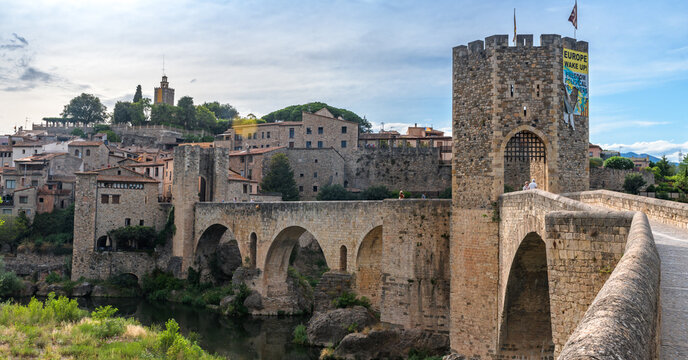 Besalu, the medieval town and the old bridge in Catalonia Spain
